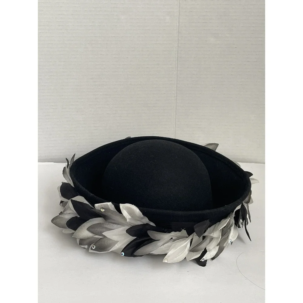 Vintage Wool Hat Black Doeskin Felt Bollman Black w/wreath Theater Costume USA